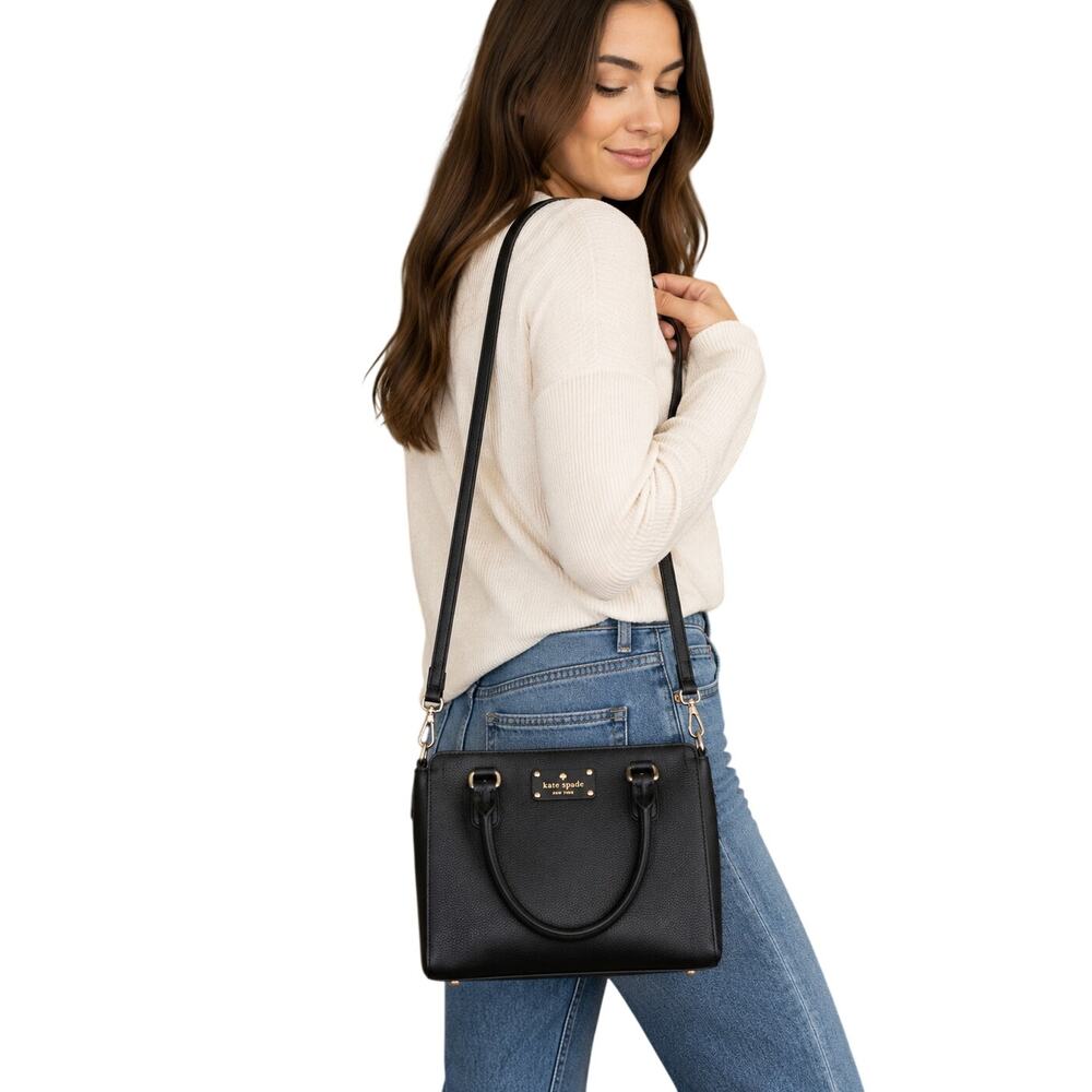 Kate Spade New York Black Pebbled Leather Satchel Crossbody Handbag